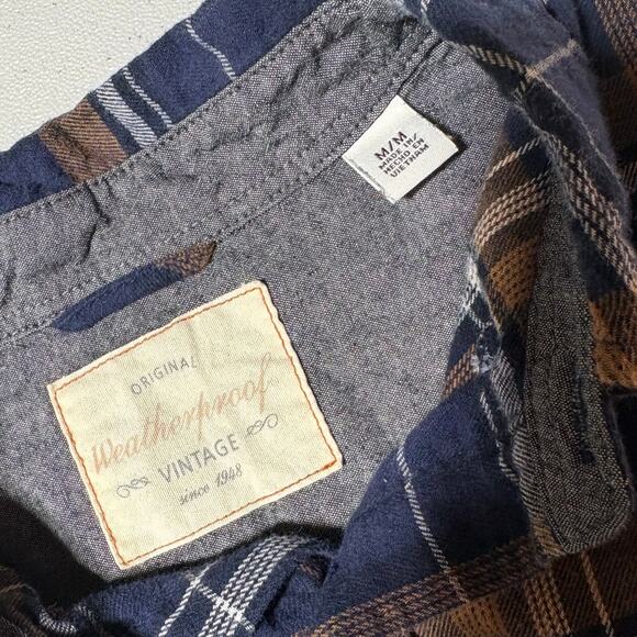 Weatherproof Vintage Flannel Shirt Blue & Gold Plaid Size M - Picture 5 of 6